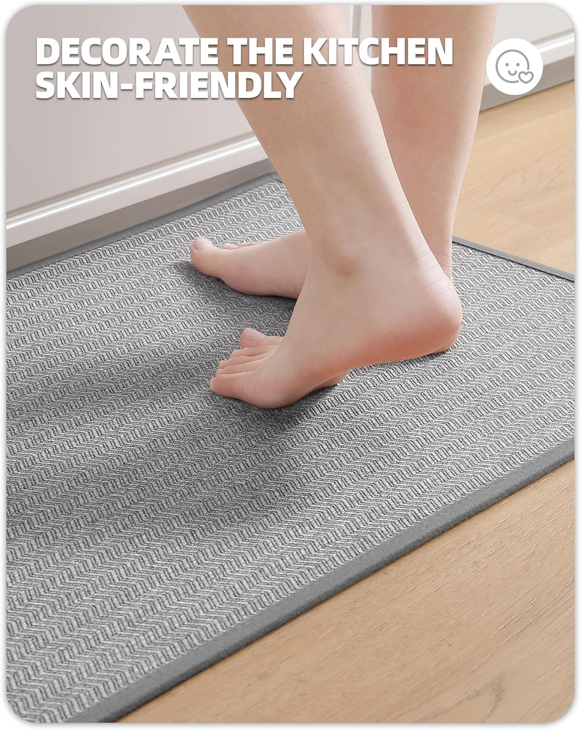 Antislip Keukenmat met Rubberen Onderkant, 44x150 cm, Lichtgrijs
