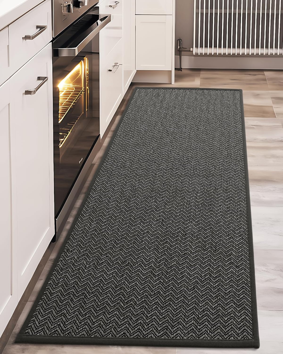 Antislip Keukenmat met Rubberen Onderkant, 44x150 cm, Lichtgrijs