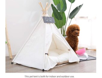 Huisdierentipi Hondentent Kattenbed met Zebrapatroon, Wasbaar Katoen & Grenen, Inclusief Kussen, 60x60x70cm