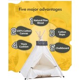 Huisdierentipi Hondentent Kattenbed met Zebrapatroon, Wasbaar Katoen & Grenen, Inclusief Kussen, 60x60x70cm