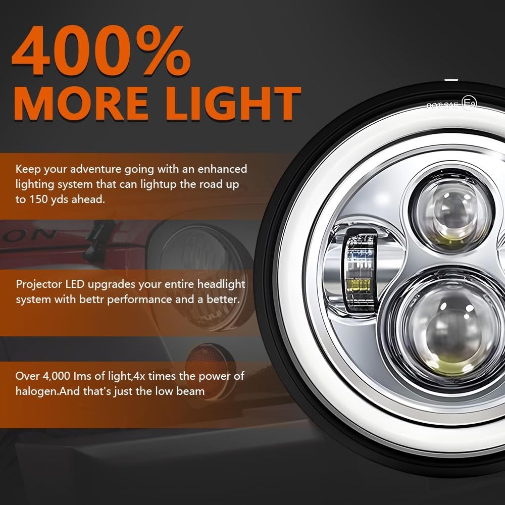 LED Werklamp Paar 7 inch Rond Zwart 100W 10000lm Angel Eyes DRL Dim- & Grootlicht 3000K+6000K 4 Modi Off-road