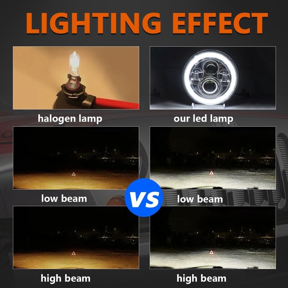 LED Werklamp Paar 7 inch Rond Zwart 100W 10000lm Angel Eyes DRL Dim- & Grootlicht 3000K+6000K 4 Modi Off-road