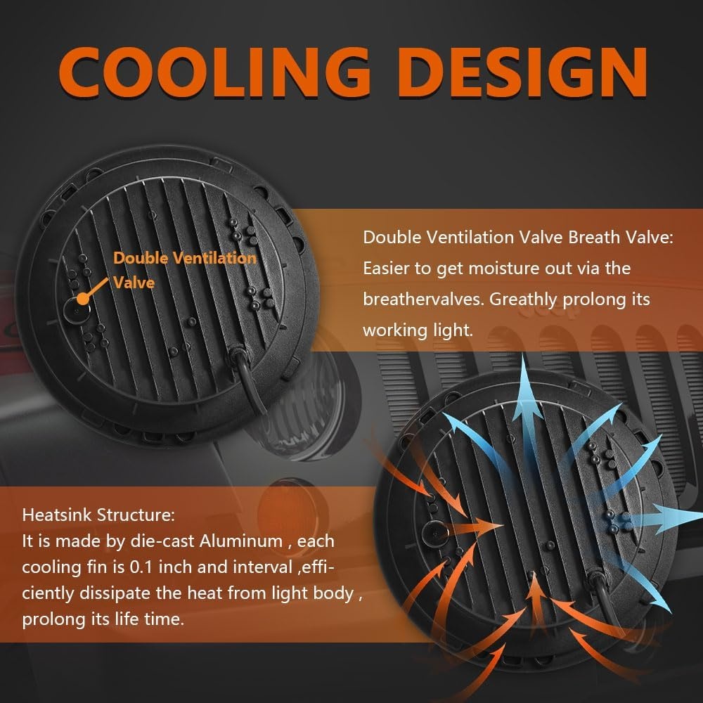 LED Werklamp Paar 7 inch Rond Zwart 100W 10000lm Angel Eyes DRL Dim- & Grootlicht 3000K+6000K 4 Modi Off-road