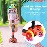 Kinderstep 3-wiel Opvouwbaar met Verstelbare Hoogte, LED Wielen, Antislip Platform en Zitje voor Jongens & Meisjes