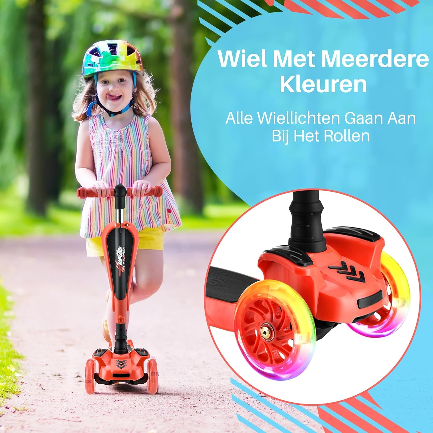 Kinderstep 3-wiel Opvouwbaar met Verstelbare Hoogte, LED Wielen, Antislip Platform en Zitje voor Jongens & Meisjes