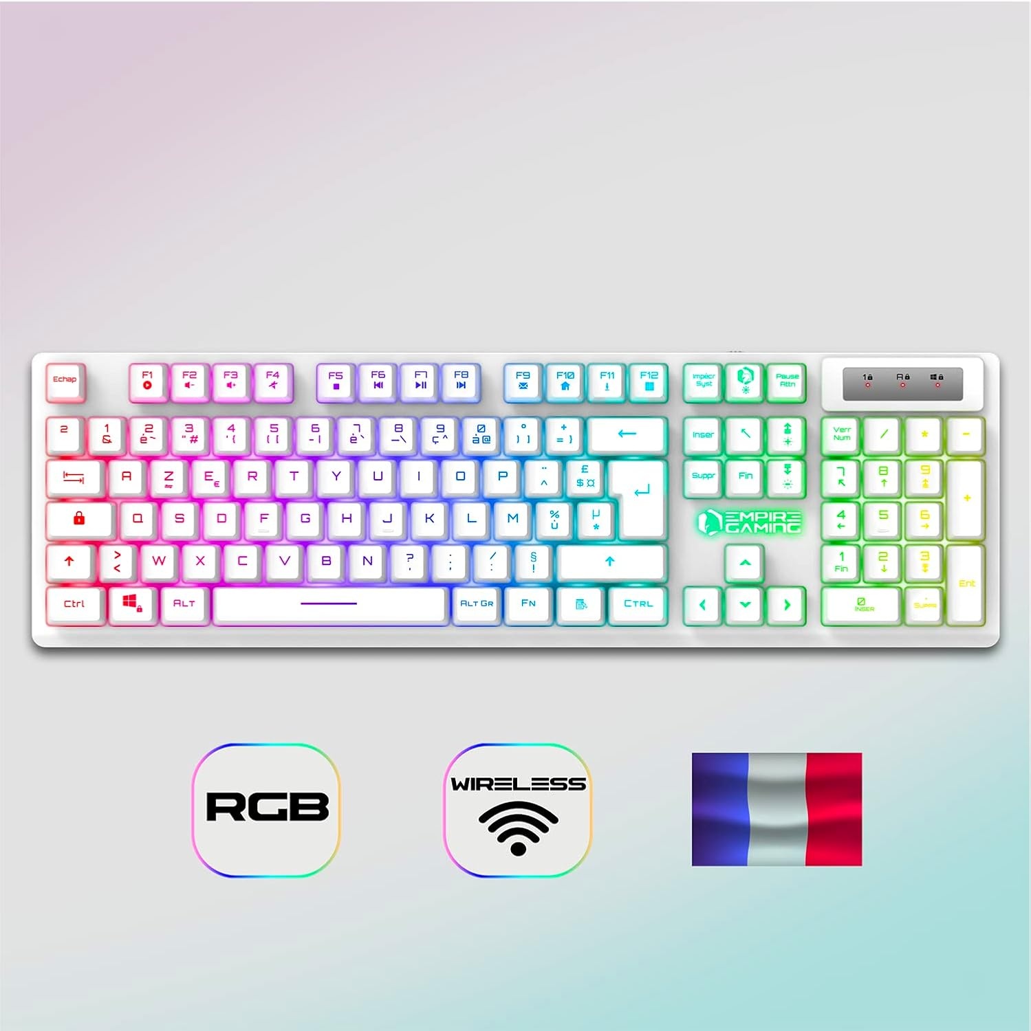 Gaming toetsenbord en muis set draadloos RGB AZERTY wit, inclusief muismat, 4800 DPI muis, oplaadbaar, voor PC PS4 PS5 Xbox Mac