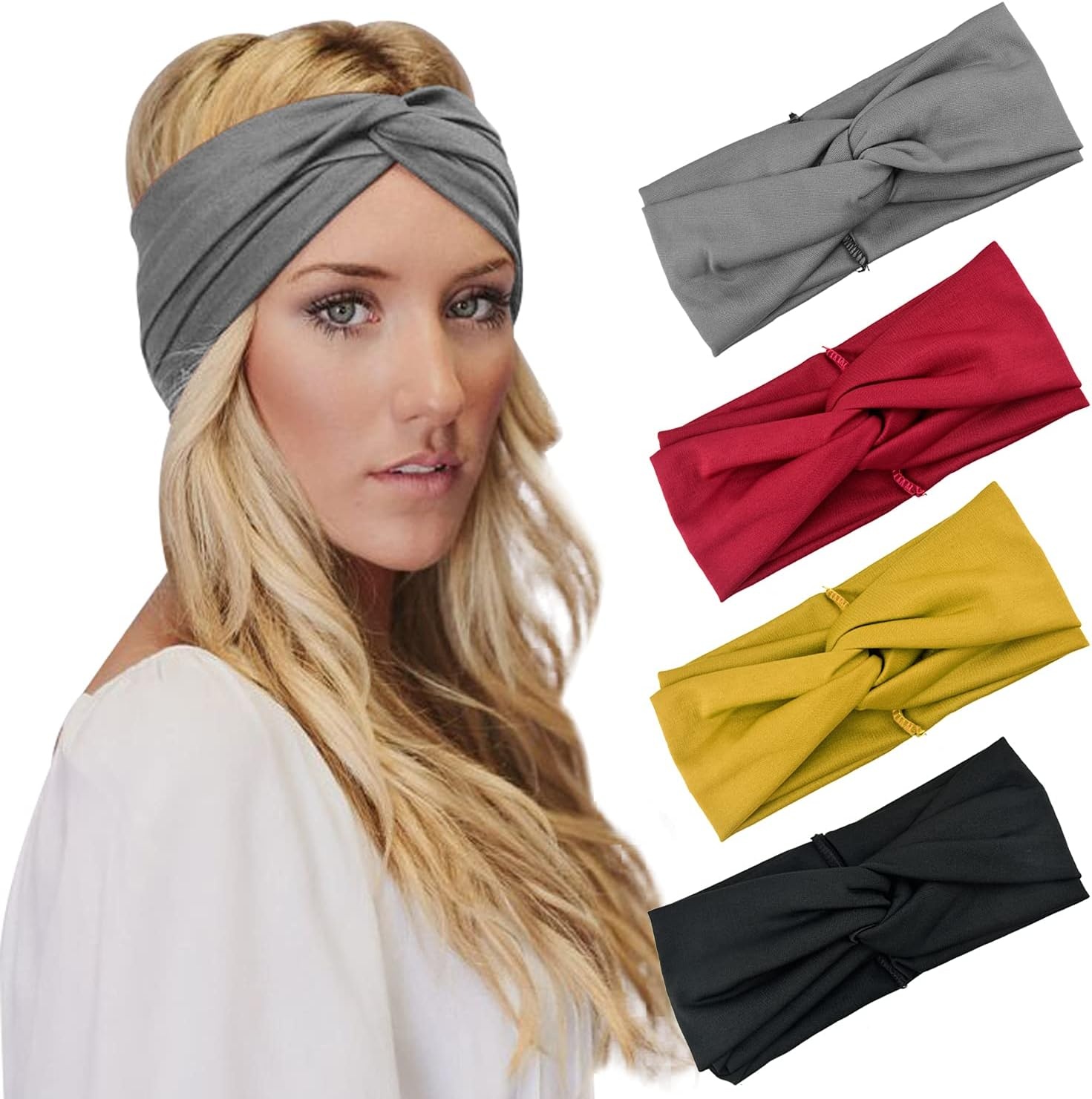 Set van 4 Elastische Haarbanden Zacht Comfortabel voor Dagelijks Gebruik Yoga Sport Meerdere kleuren