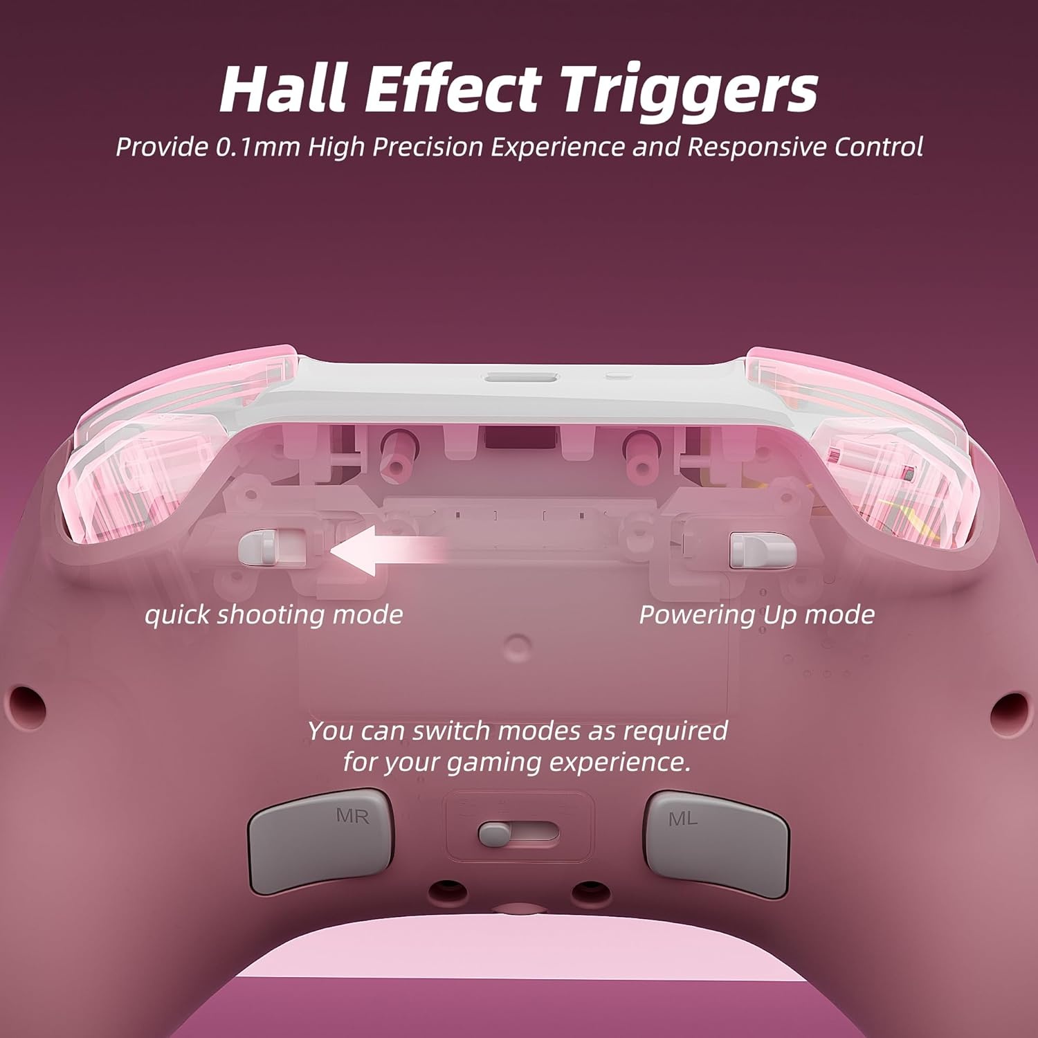 Controller Roze met Hall Effect Joysticks en Oplaaddock voor Nintendo Switch, PC, iOS, Android