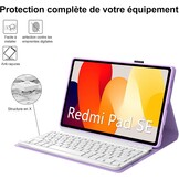Tablet Toetsenbordhoes voor Xiaomi Redmi Pad SE 11 Inch 2023 - Lichtpaars, Verlicht, AZERTY, Bluetooth, Afneembaar