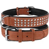 Handgemaakte Leren Hondenhalsband Studs Bruin/Zwart 50-55cm - 66% Korting!