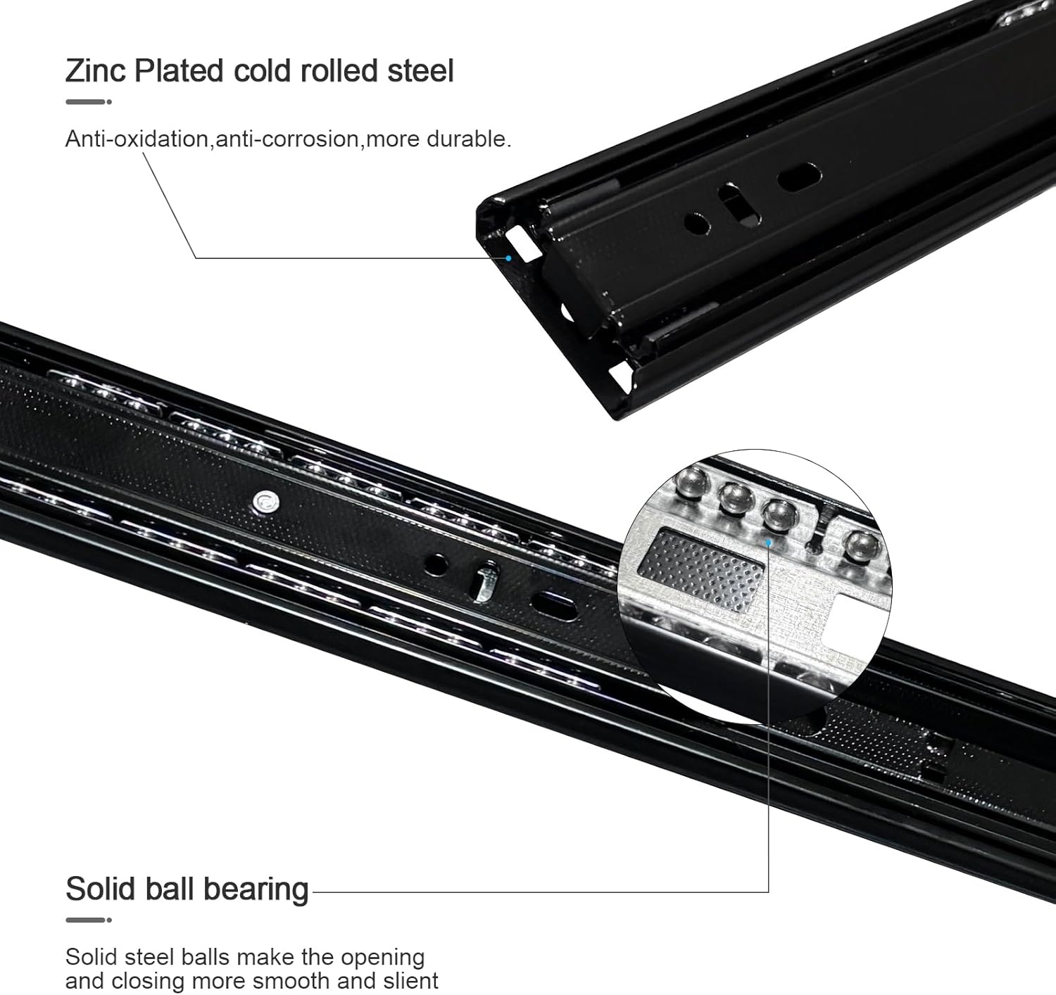 Ladegeleiders Zwart 20 inch Kogelgelagerd Volledig Uittrekbaar 4 Paren - 45 kg Draagkracht Zijmontage