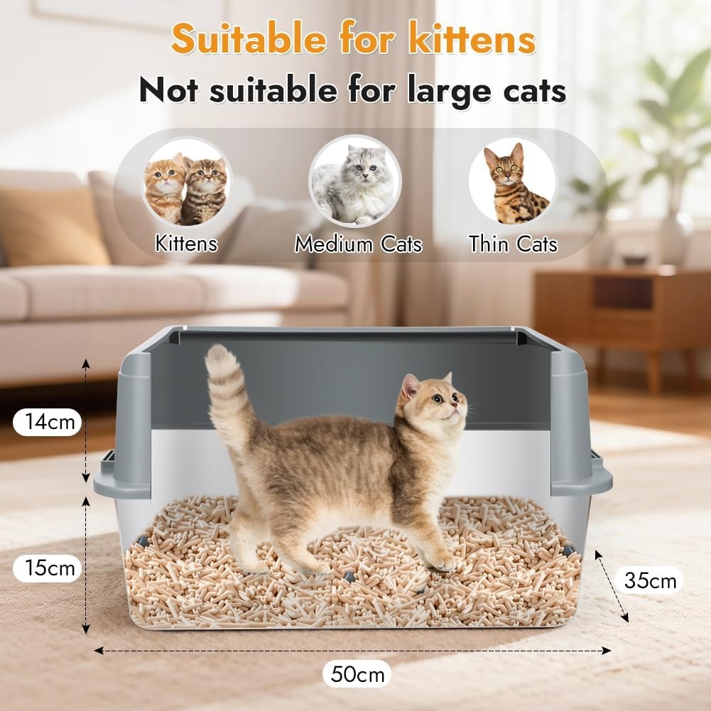 Roestvrijstalen Kattenbak Grijs Maat S met Deksel en Schepje