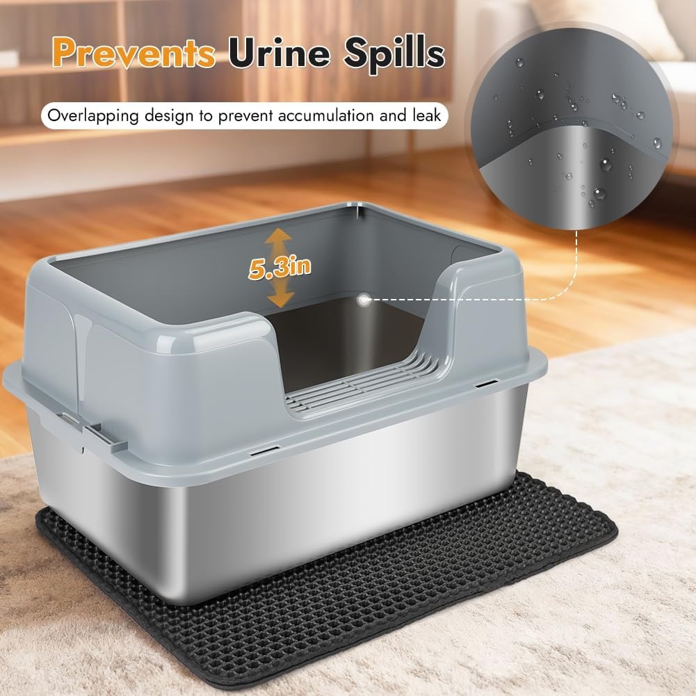 Roestvrijstalen Kattenbak Grijs Maat S met Deksel en Schepje