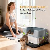 Roestvrijstalen Kattenbak Grijs Maat S met Deksel en Schepje