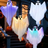 Halloween Spookdecoratie Buiten: 3 Hangende Geesten met LED - 53% Korting!