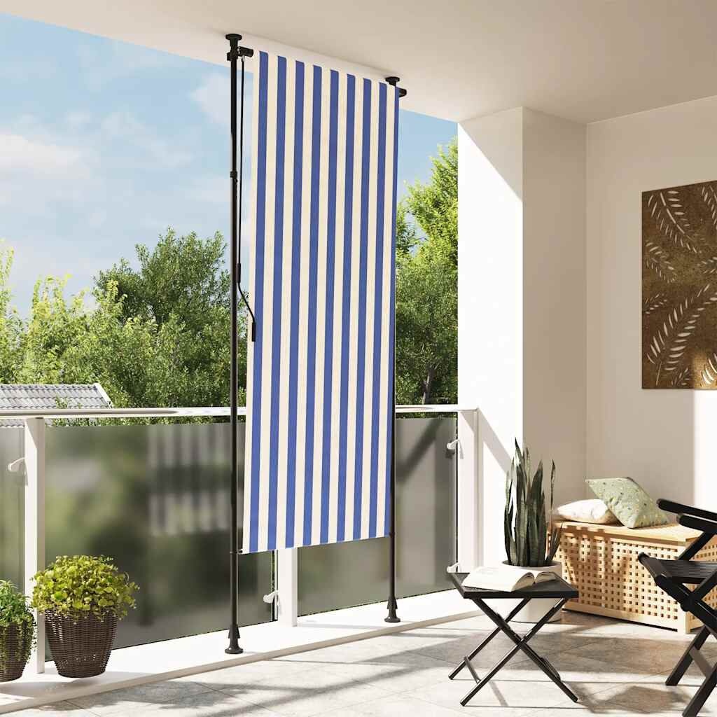 vidaXL Rolgordijn Buiten - 100x270 cm - Blauw/Wit - 34% Korting