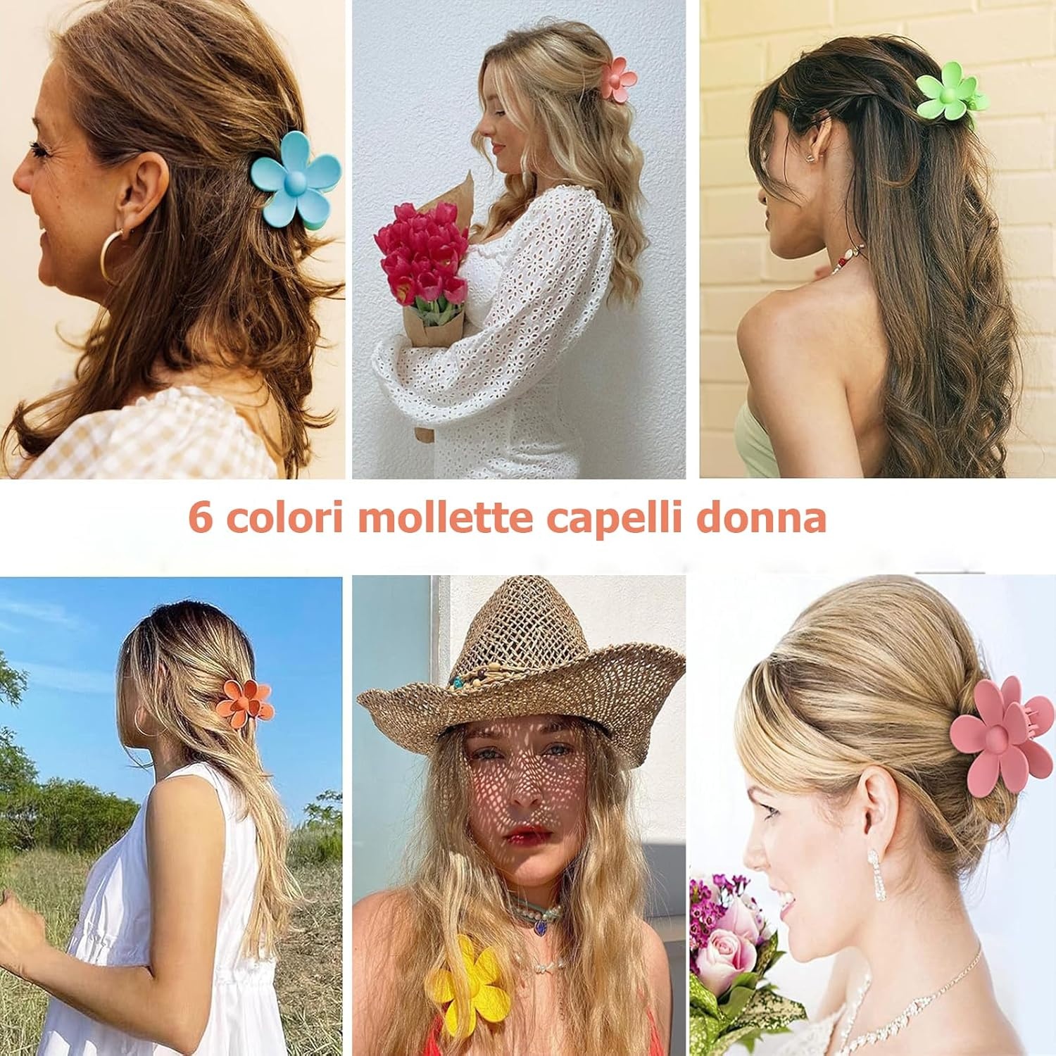 Haarclips Dames: 6 Bloem Kunststof, Groot, Multicolor - 46% Korting!
