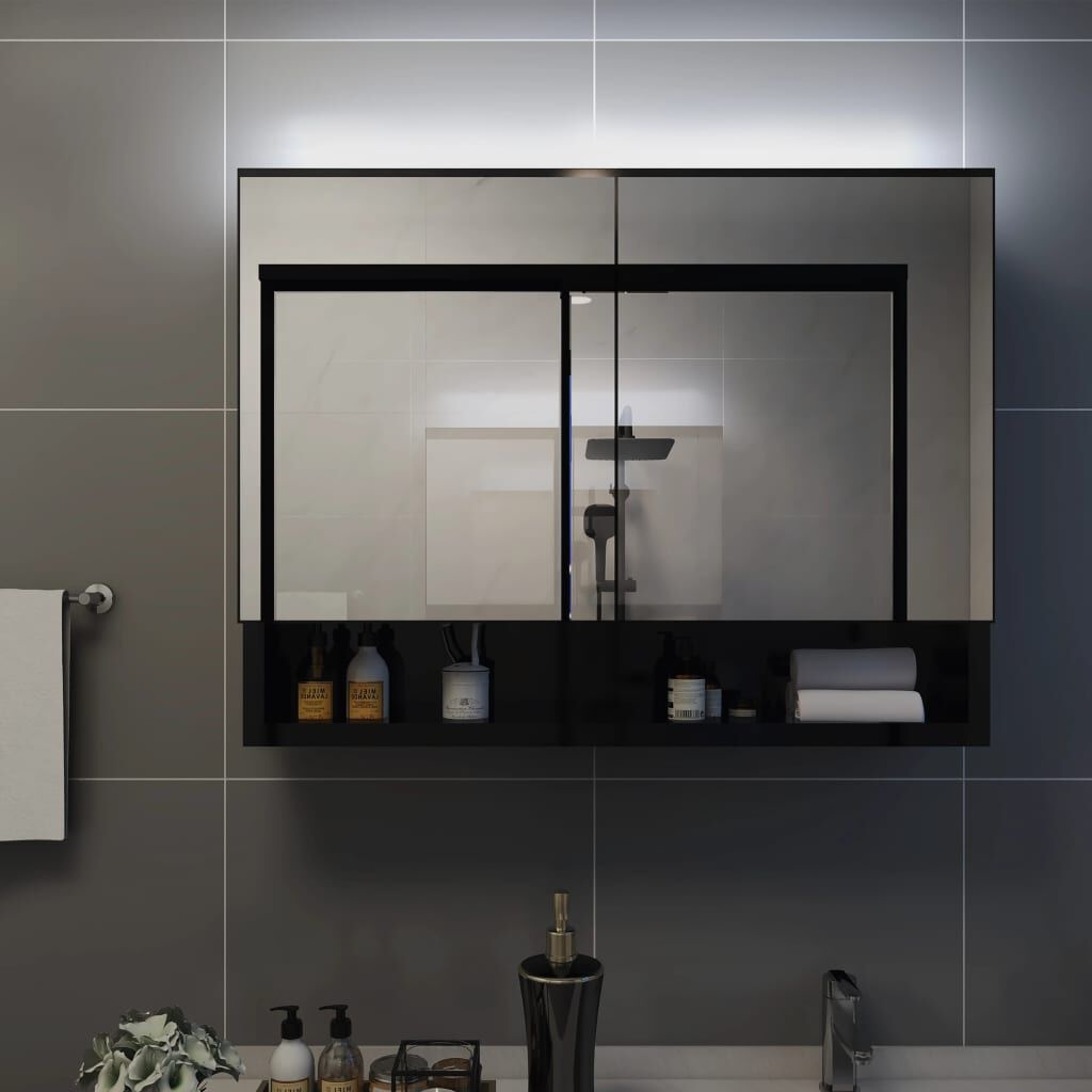 Badkamerspiegelkast met LED, 80x15x60 cm, Zwart - 77% Korting