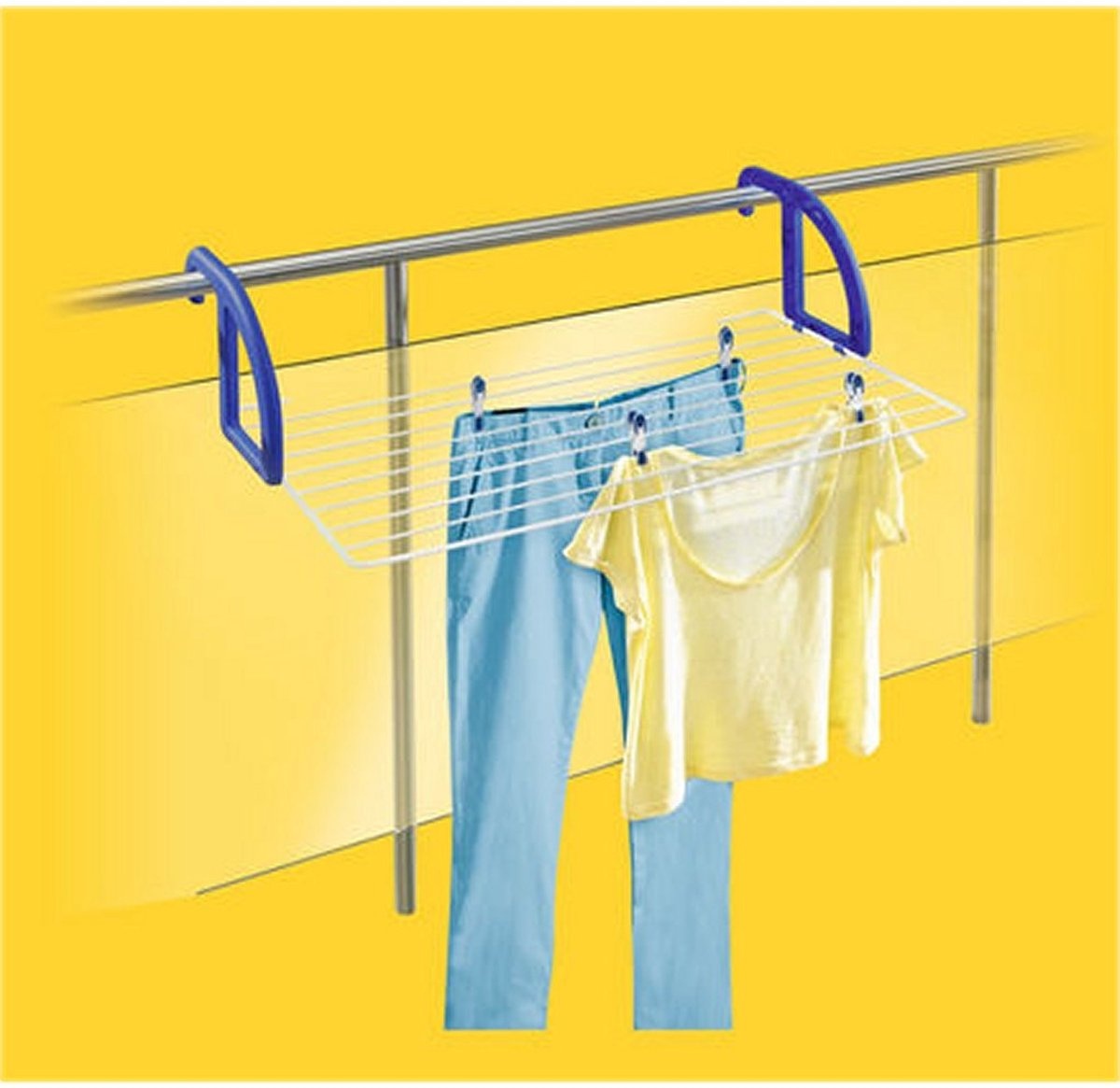 Hangdroogrek Balkonrand - 7m drooglengte, Wit/Blauw - Nu 58% Korting!
