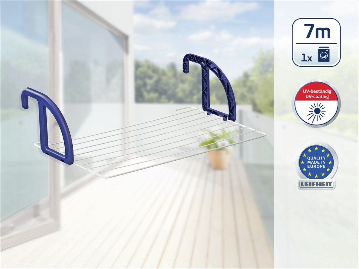 Hangdroogrek Balkonrand - 7m drooglengte, Wit/Blauw - Nu 58% Korting!