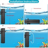 Binnenfilter Aquarium 50-200L, 12W, 800 l/u, Dubbele Uitlaat