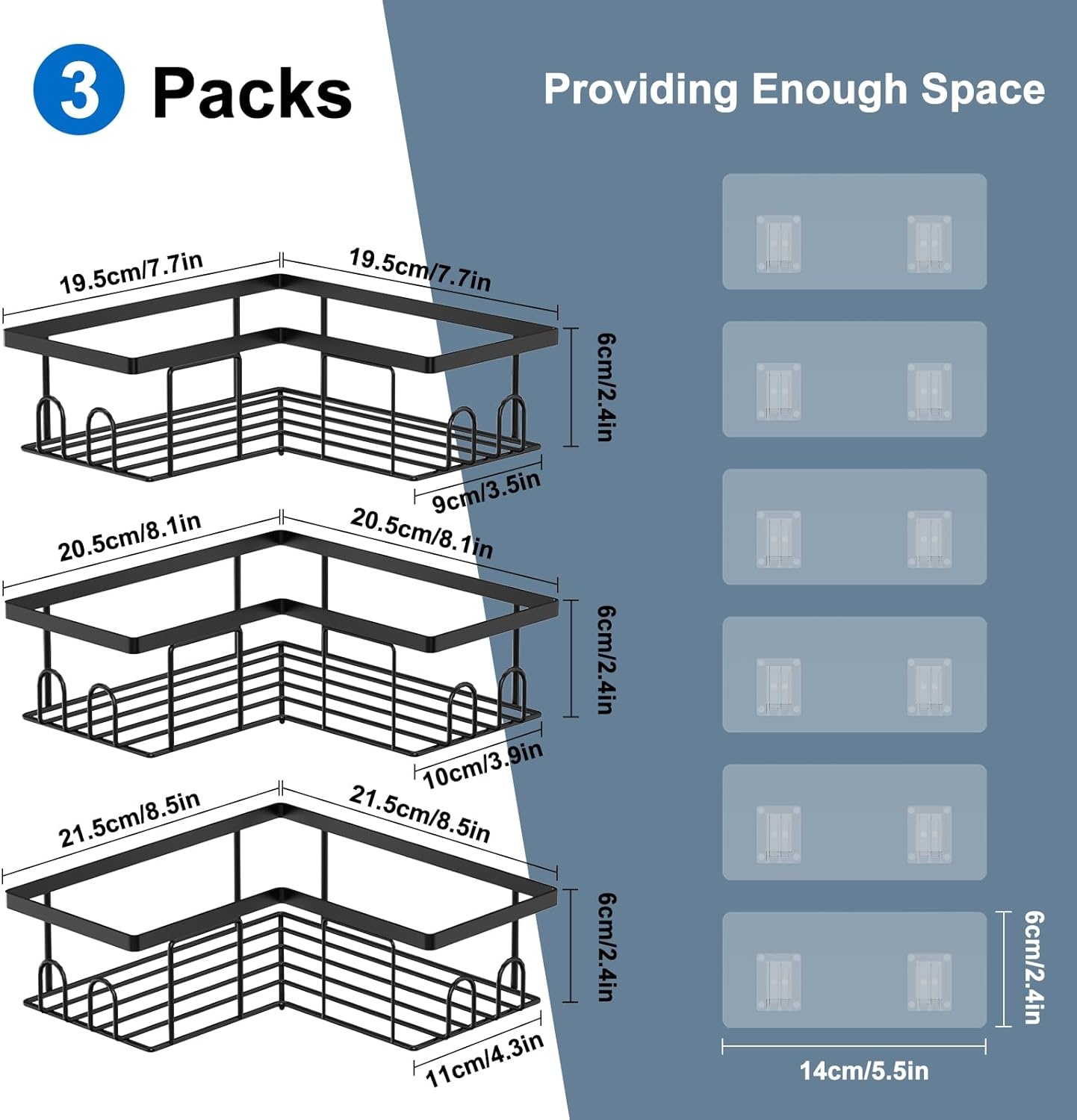 Doucheplank Hoek Zwart RVS (3 stuks) - 44% Korting