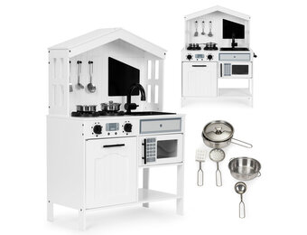 Kinderkeuken Houten Wit met Accessoires, Oven en 2 Branders 89x49x60 cm