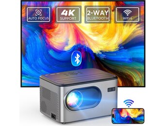 Videoprojector【Auto Focus/Keystone 6D/4P】20.000L Native 1080P overheadprojector, WiFi Bluetooth projector 4K ondersteund, 50%-100% zoom, mini-projector, draagbaar, compatibel met smartphone/tv-stick