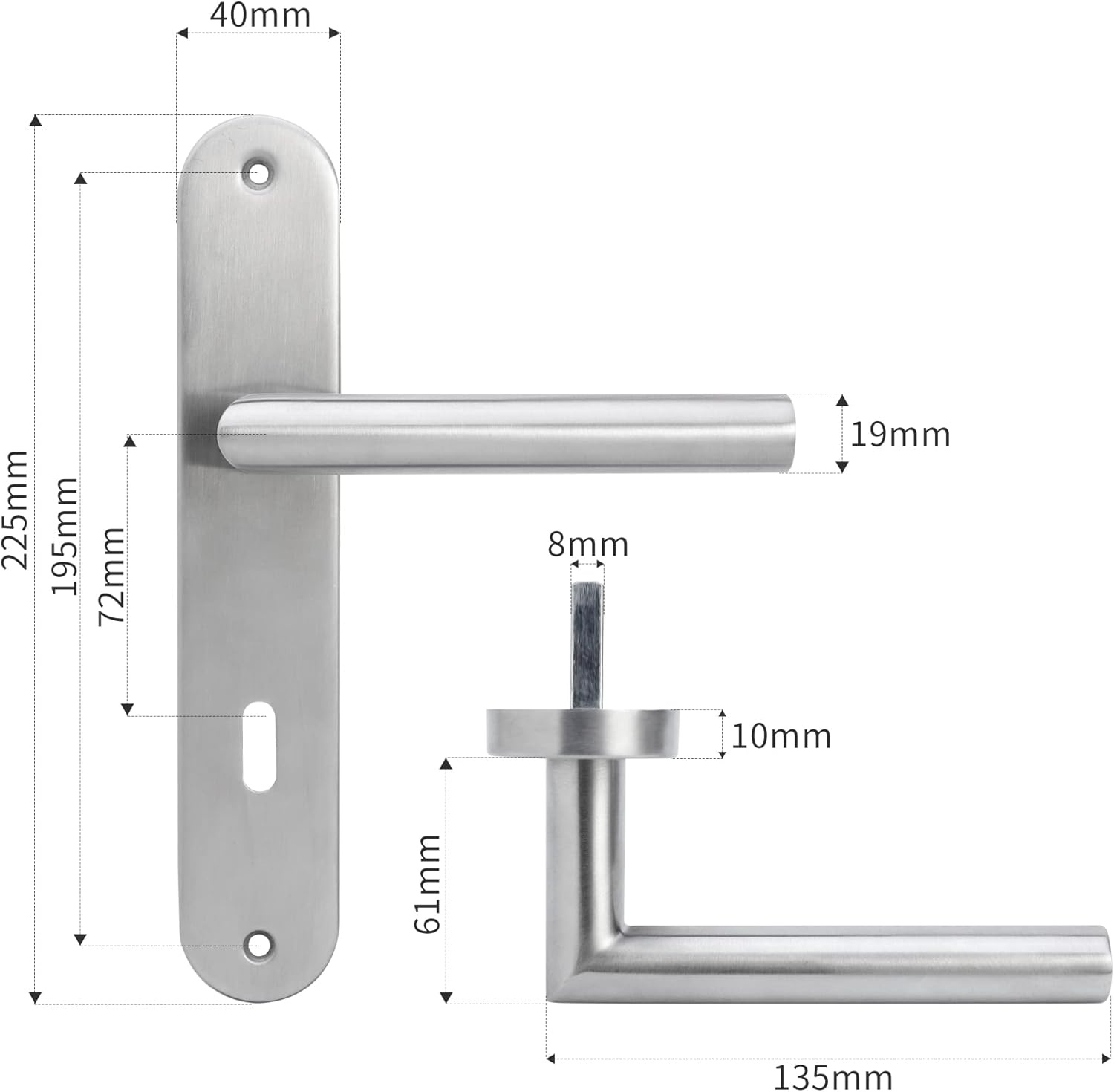 Zilveren Deurkruk met Rozet voor Binnendeuren - Roestvrij Staal Geborsteld