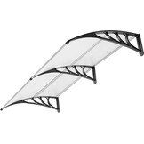 Gebogen Luifel Tweedelig Polycarbonaat Transparant 200x100 cm met Zwarte beugel voor deur of raam - Zon- en regenbescherming