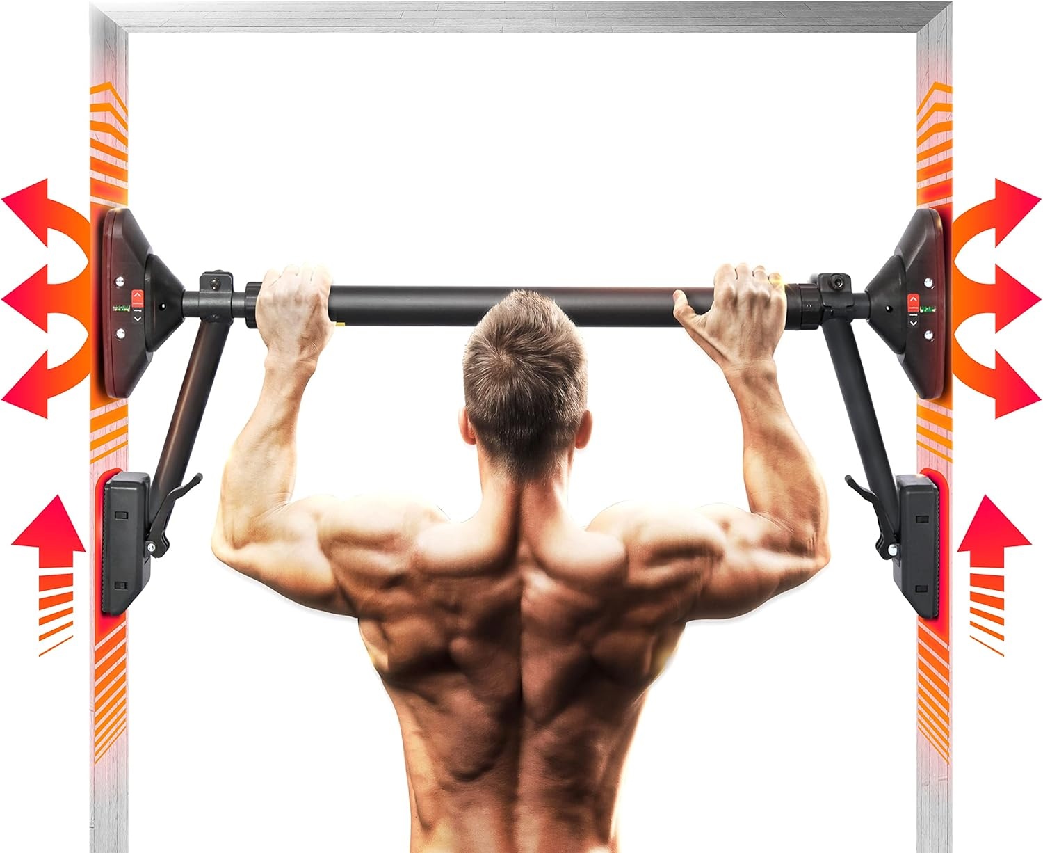 Optrekstang Chin-up Bar Verstelbaar Extra Veilig Robuust 4 Steunpunten Zwart/Zilver 30-38 inch