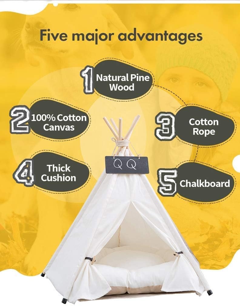 Hond & Kat Tipi Tent Speelhuis Zebraprint Katoen Grenen Wasbaar met Kussen 50x50x60 cm