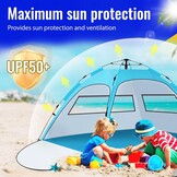 Strandtent Pop-up Automatisch UV50+ Bescherming voor 2-4 Personen met Dubbele Deuren