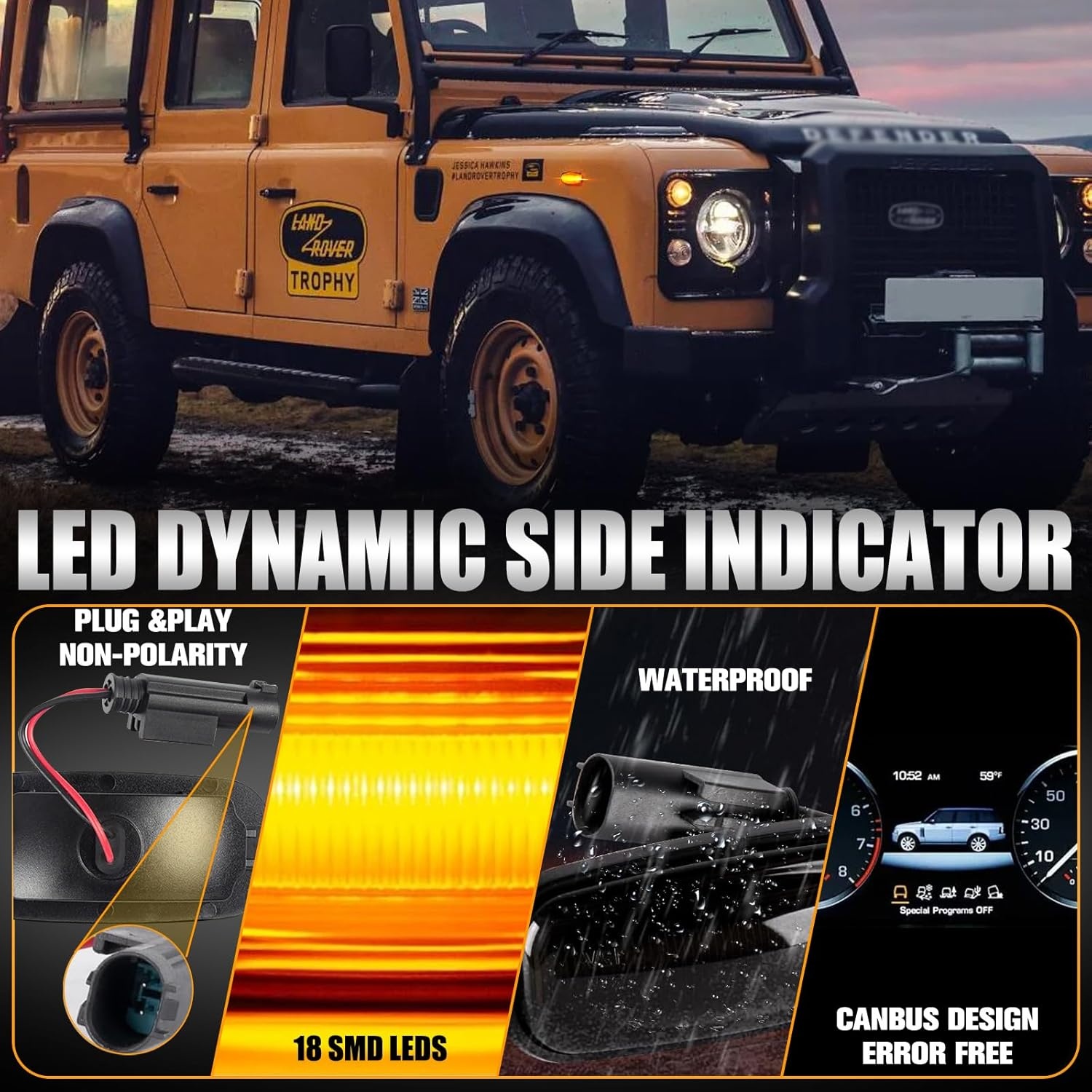 Dynamische LED Zijknipperlichten Rook voor Land Rover Discovery 2 (1999-2004), Defender & Freelander 1 (2002-2005)