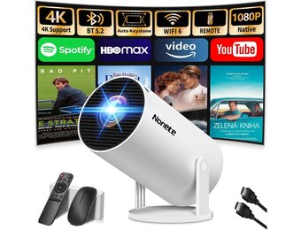 Mini Projector met Wifi 6, Bluetooth 5.0 en Android Systeem - 720P HD, Automatische Keystone Correctie