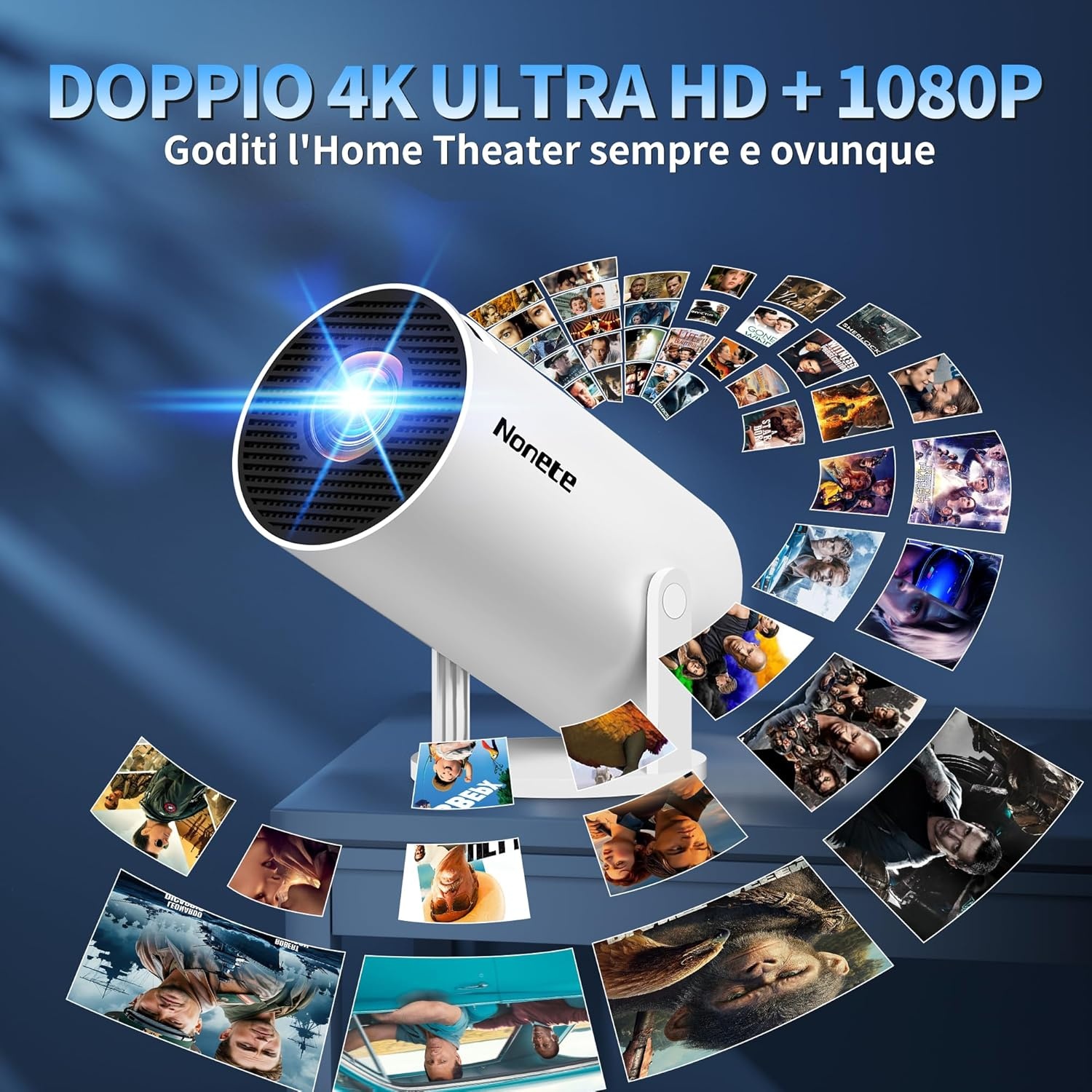 Mini Projector met Wifi 6, Bluetooth 5.0 en Android Systeem - 720P HD, Automatische Keystone Correctie