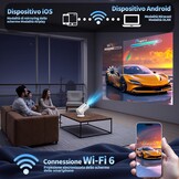 Mini Projector met Wifi 6, Bluetooth 5.0 en Android Systeem - 720P HD, Automatische Keystone Correctie