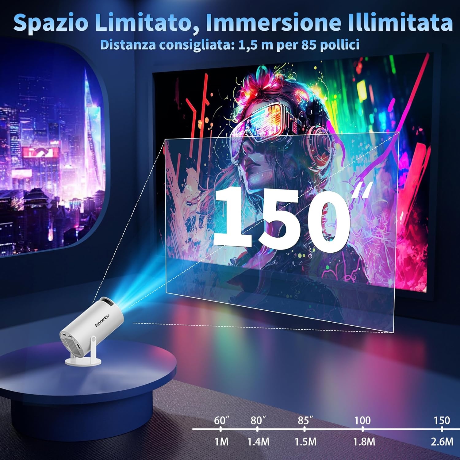 Mini Projector met Wifi 6, Bluetooth 5.0 en Android Systeem - 720P HD, Automatische Keystone Correctie