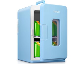 Minikoelkast 15L met koel- en verwarmingsfunctie (2-in-1) voor auto, kantoor, slaapkamer, cosmetica & dranken, DC/AC, stil, blauw