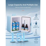 Minikoelkast 15L met koel- en verwarmingsfunctie (2-in-1) voor auto, kantoor, slaapkamer, cosmetica & dranken, DC/AC, stil, blauw