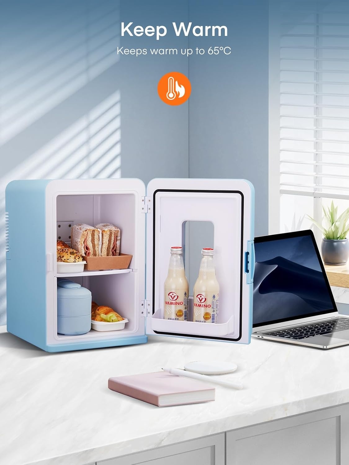 Minikoelkast 15L met koel- en verwarmingsfunctie (2-in-1) voor auto, kantoor, slaapkamer, cosmetica & dranken, DC/AC, stil, blauw