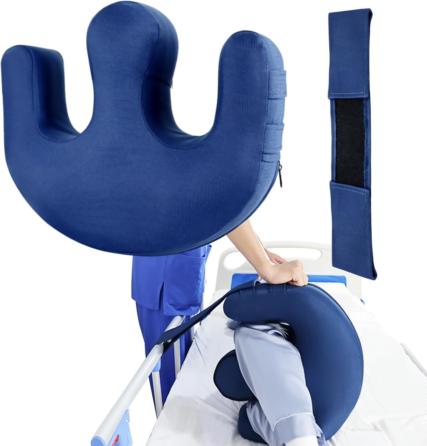 Anti-decubitus opblaasbaar U-vormig draaikussen voor ouderen en verlamde patiënten, 40x50x13 cm, donkerblauw