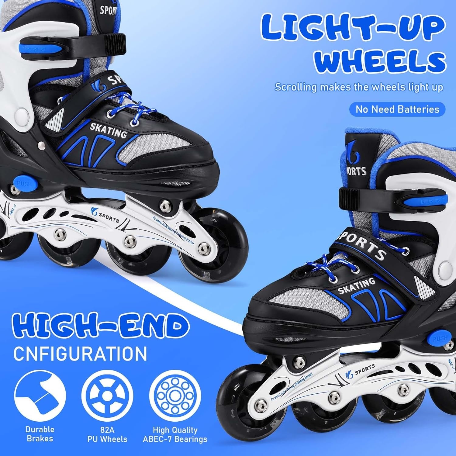 Inline skates kinderen verstelbaar 4 wielen lichtgevend met rem voor beginners