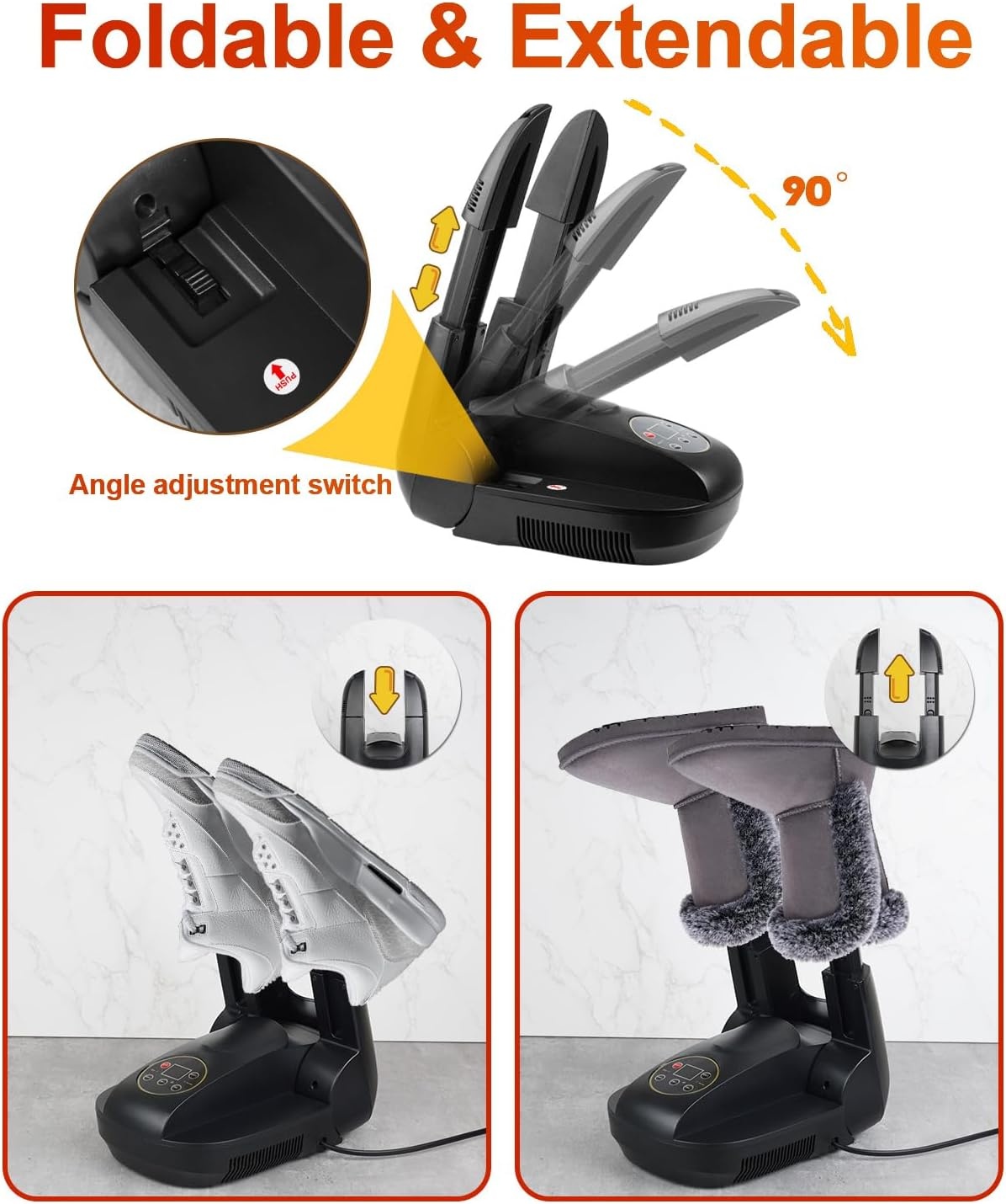 Elektrische Schoendroger Sneldrogend met Ozonfunctie, Timer, 200W Ventilator voor Schoenen, Laarzen, Handschoenen & Sokken