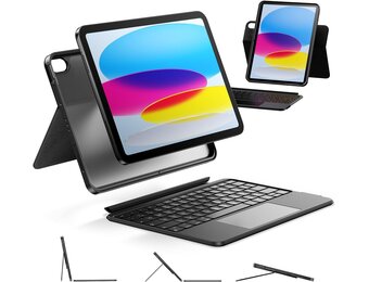 iPad Toetsenbordhoes voor 11 inch & 10e generatie, 360° draaibaar, afneembaar, 7-kleuren achtergrondverlichting, multi-touch trackpad en penhouder