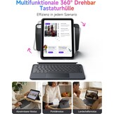 iPad Toetsenbordhoes voor 11 inch & 10e generatie, 360° draaibaar, afneembaar, 7-kleuren achtergrondverlichting, multi-touch trackpad en penhouder