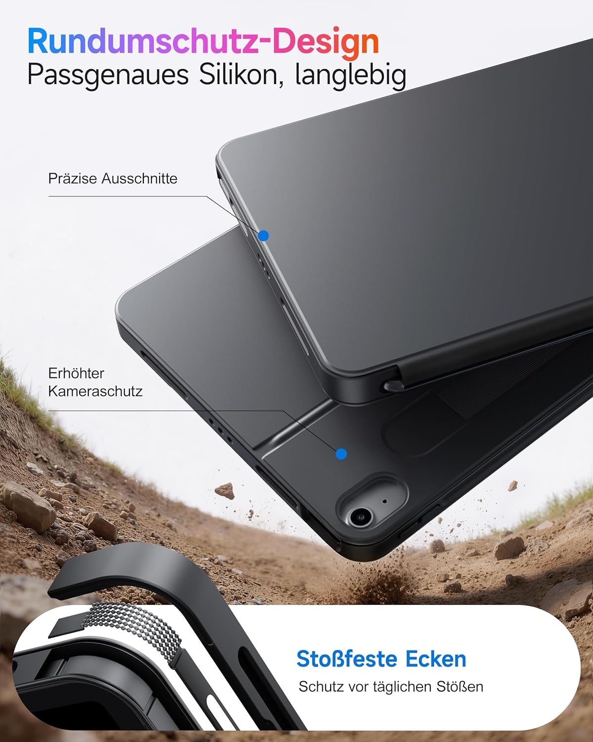 iPad Toetsenbordhoes voor 11 inch & 10e generatie, 360° draaibaar, afneembaar, 7-kleuren achtergrondverlichting, multi-touch trackpad en penhouder