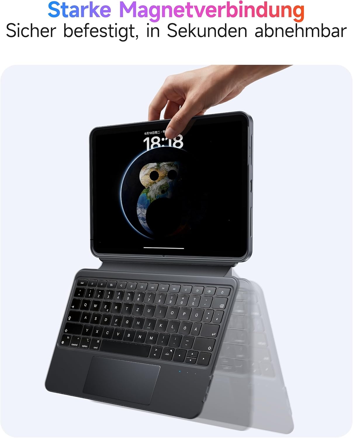 iPad Toetsenbordhoes voor 11 inch & 10e generatie, 360° draaibaar, afneembaar, 7-kleuren achtergrondverlichting, multi-touch trackpad en penhouder