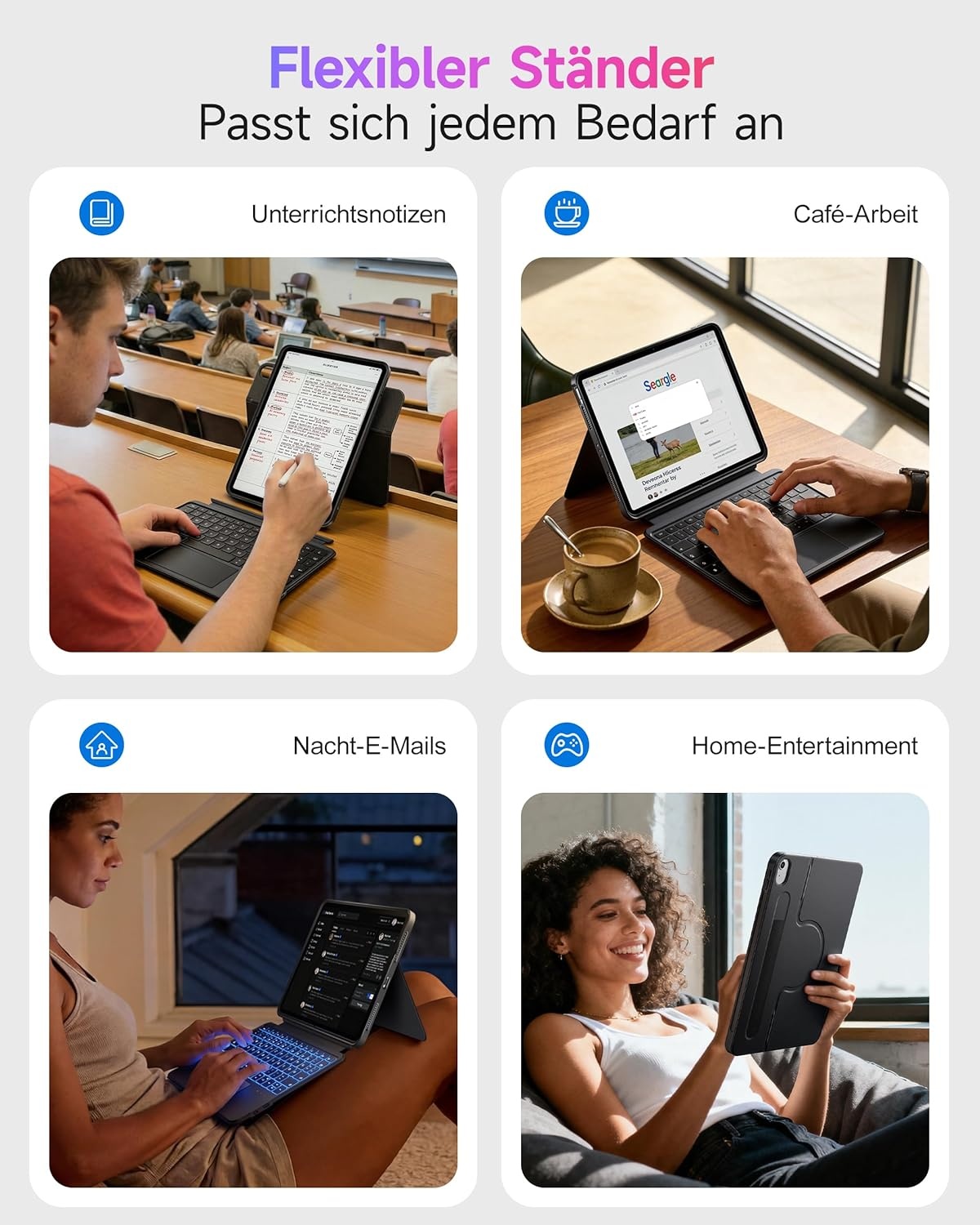iPad Toetsenbordhoes voor 11 inch & 10e generatie, 360° draaibaar, afneembaar, 7-kleuren achtergrondverlichting, multi-touch trackpad en penhouder