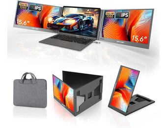 Draagbare drievoudige laptop schermverlenger 15.6 inch FHD 1080P IPS 360° draaibaar voor 11-16 inch laptops Mac/Android/Windows compatibel met één kab